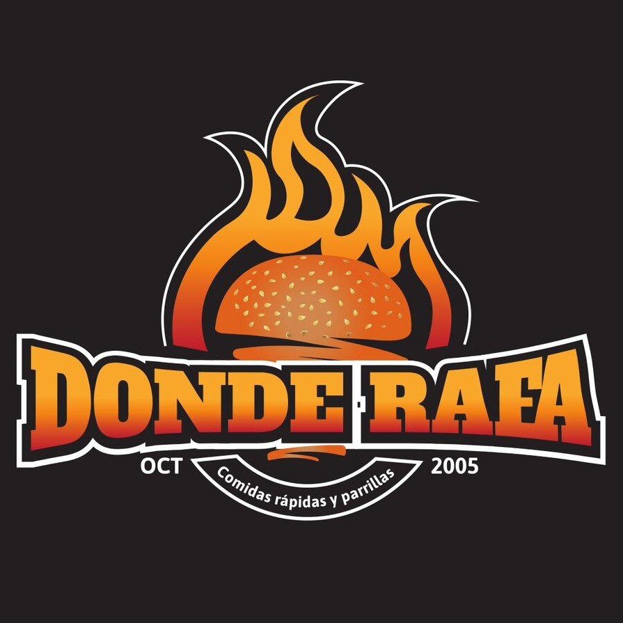 Imagotipo nuevo de Donde Rafa con llama, pan de hamburguesa y la leyenda Oct 2005