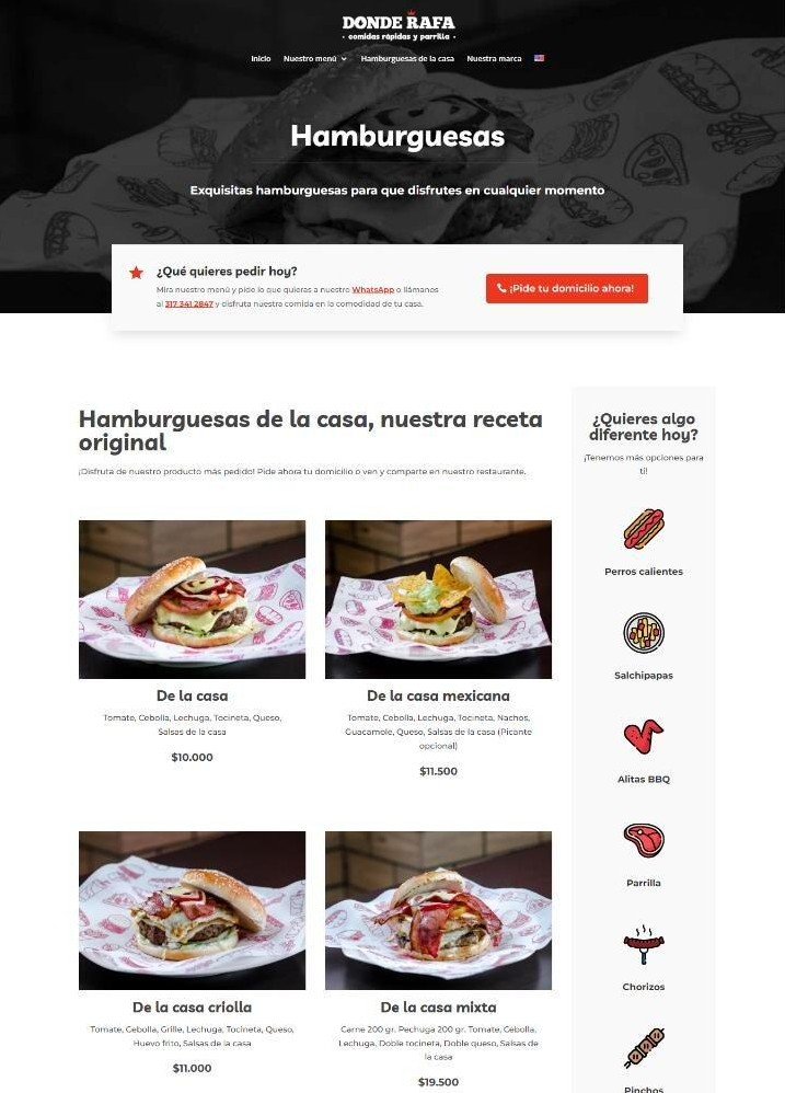 Menú anterior de hamburguesas