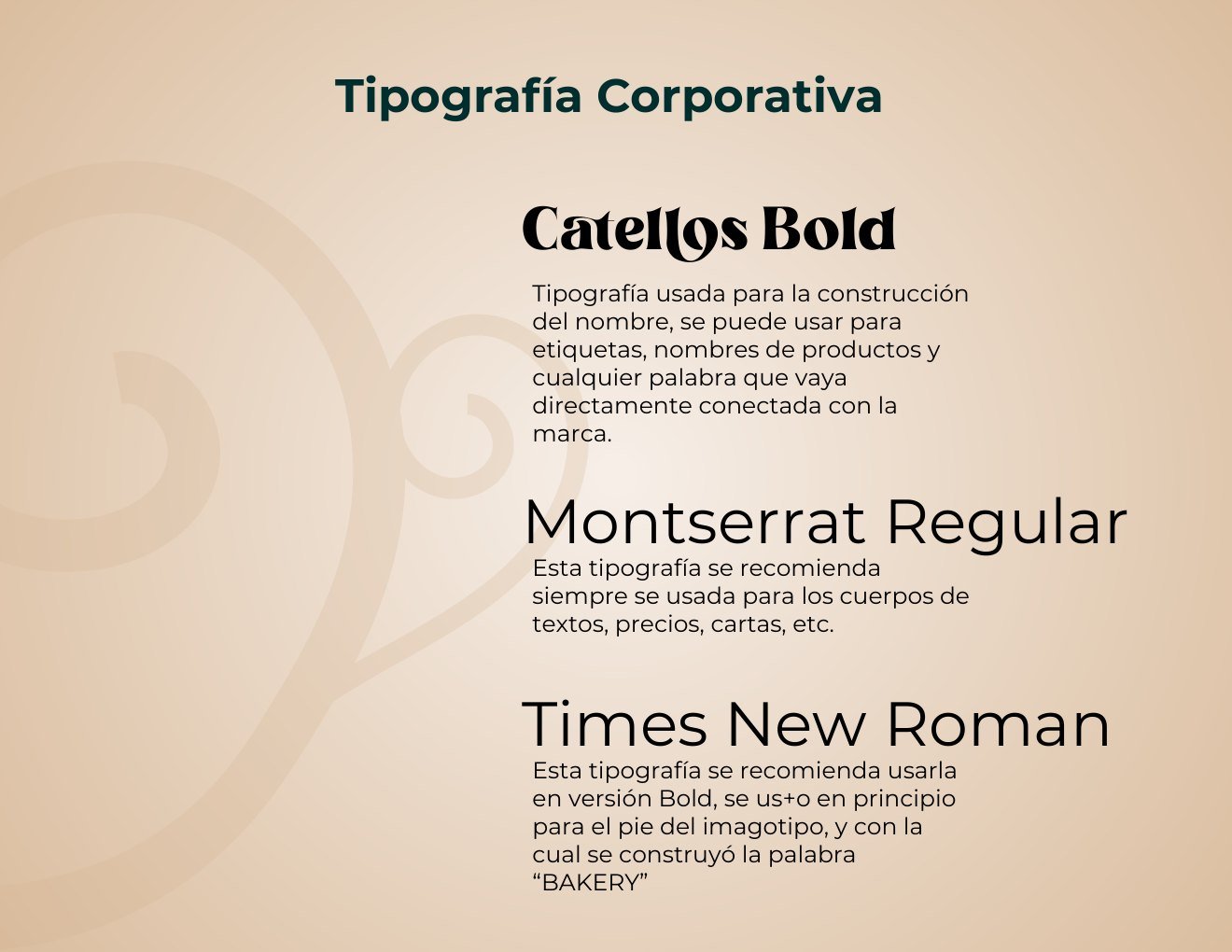 Página de tipografía corporativa: Catellos Bold, Montserrat y Times New Roman