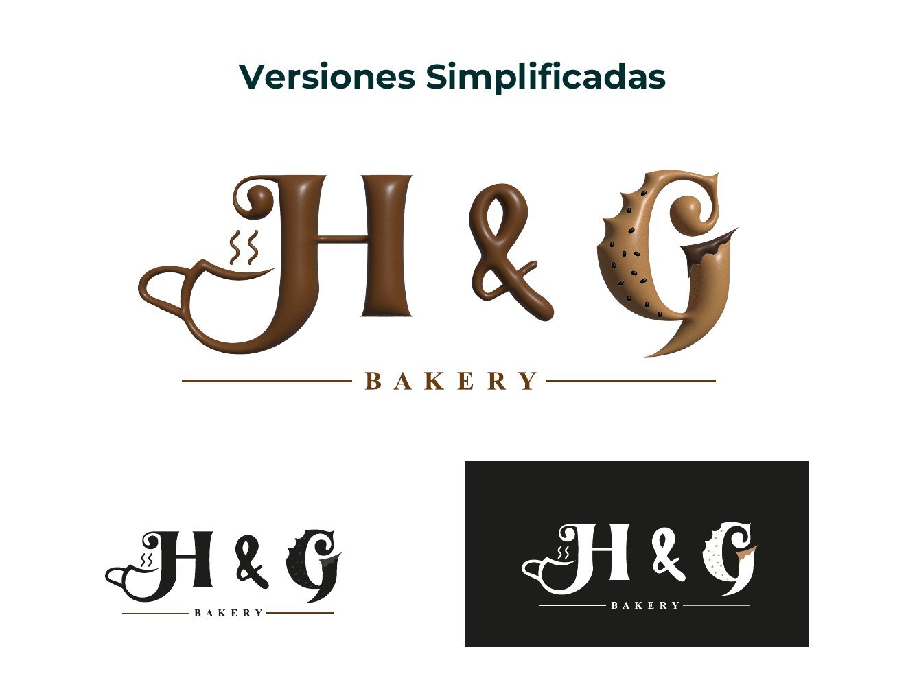 Versiones simplificadas del logo: H&G Bakery en color, negro y blanco